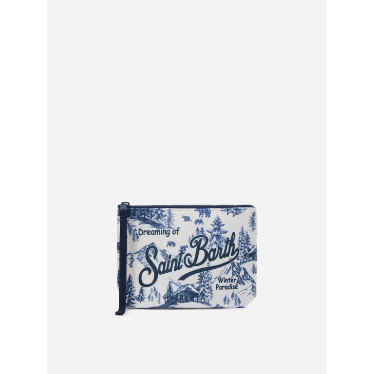 Mc2 Saint Barth Aline Pouch Wool-Effect Fabric With Toile De Jouy Print White Pochette - Unisex