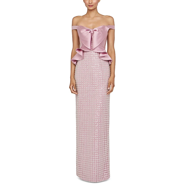 Theia Cynthia Draped Bow Bodice Gown