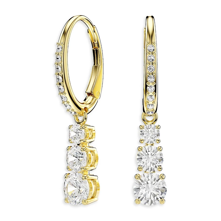 Swarovski Stilla Crystal Attract Three Stone Dangle Hoop Earrings