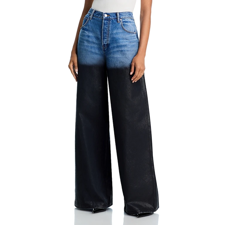 alexanderwang. t Surge High Rise Wide Leg Jeans With Partial Coating in Vintage Marbled Blue