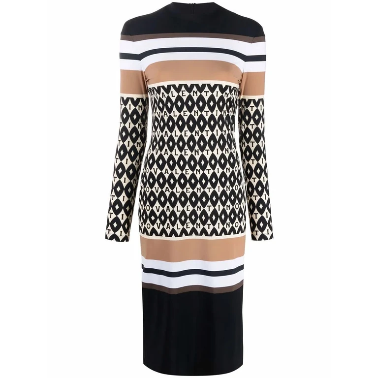 Valentino Garavani Logo-Pattern Striped Dress