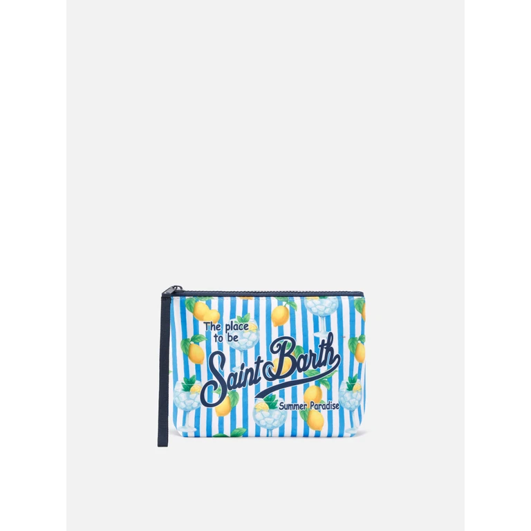 Mc2 Saint Barth Aline Scuba Pouch With Blue Striped Lemon And Gin Tonic Print Pochette - Unisex