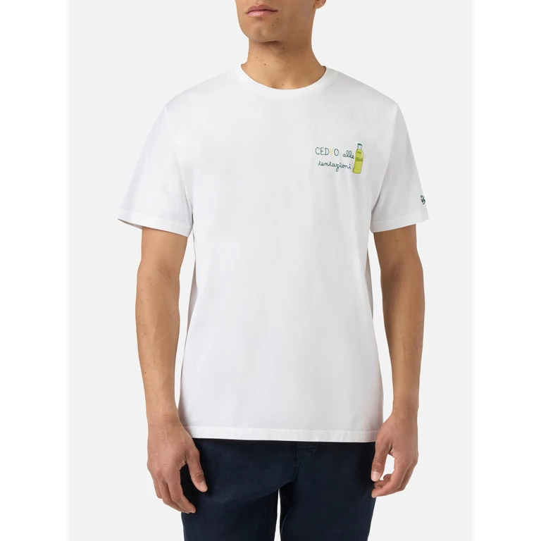 Mc2 Saint Barth White Portofino T-Shirt With Cedro Alle Tentazioni Embroidery Special Edition - Men