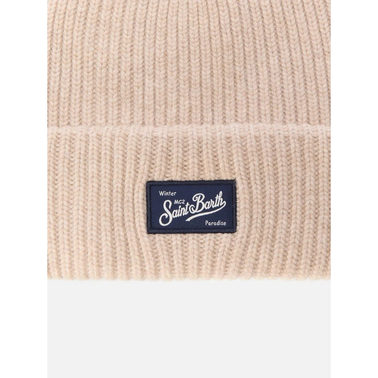 Mc2 Saint Barth Berry W Ribbed Cashmere-Blend Beanie Beige Brown Hat - Unisex