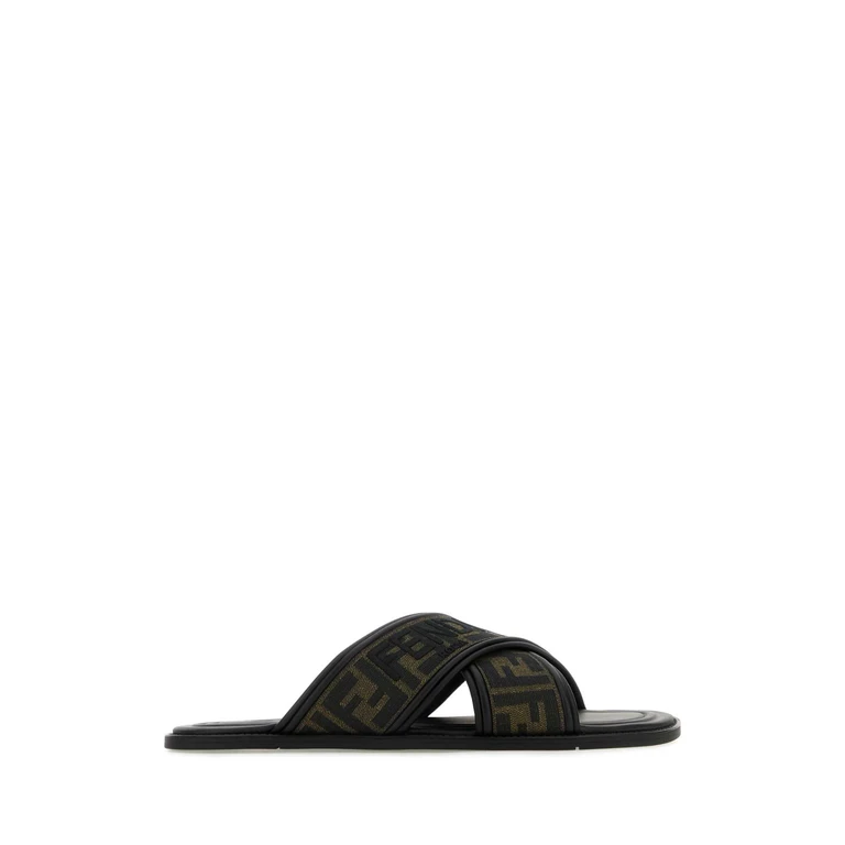 Fendi Embroidered Canvas Fussbett Slippers Tabacco - Men