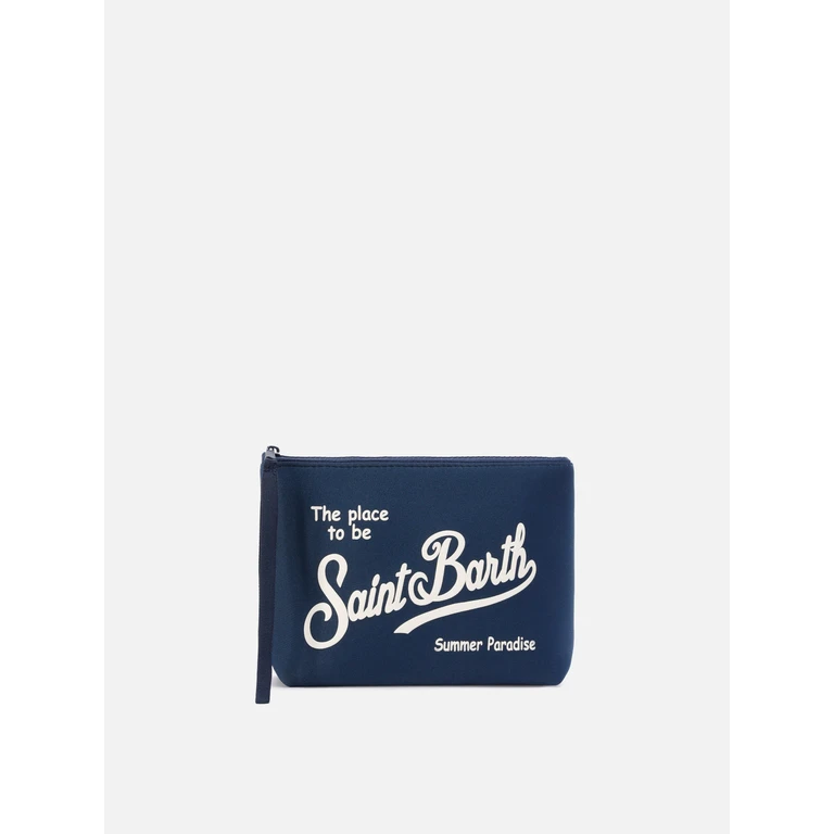 Mc2 Saint Barth Aline Scuba Pouch Navy Blue With Printed Logo Pochette - Unisex