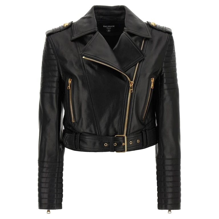 Balmain Biker Jacket In Black Leather