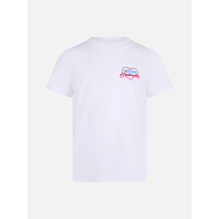 Mc2 Saint Barth Girl Cotton Jersey Crewneck T-Shirt Elly With Miss Stufo Embroidery White
