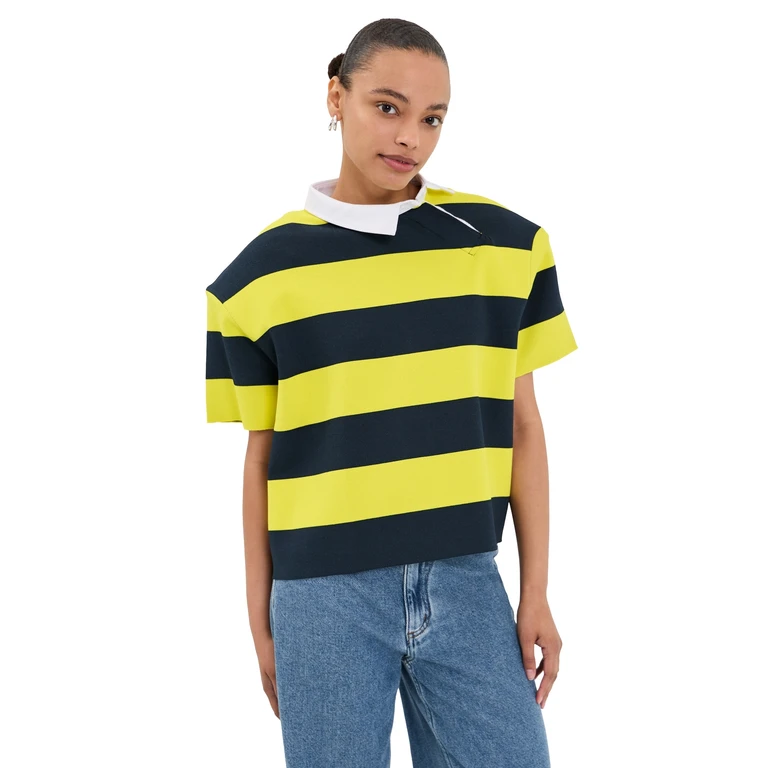 A. W.A. K.E. MODE Knitted Rugby Top Yellow/Navy Striped L