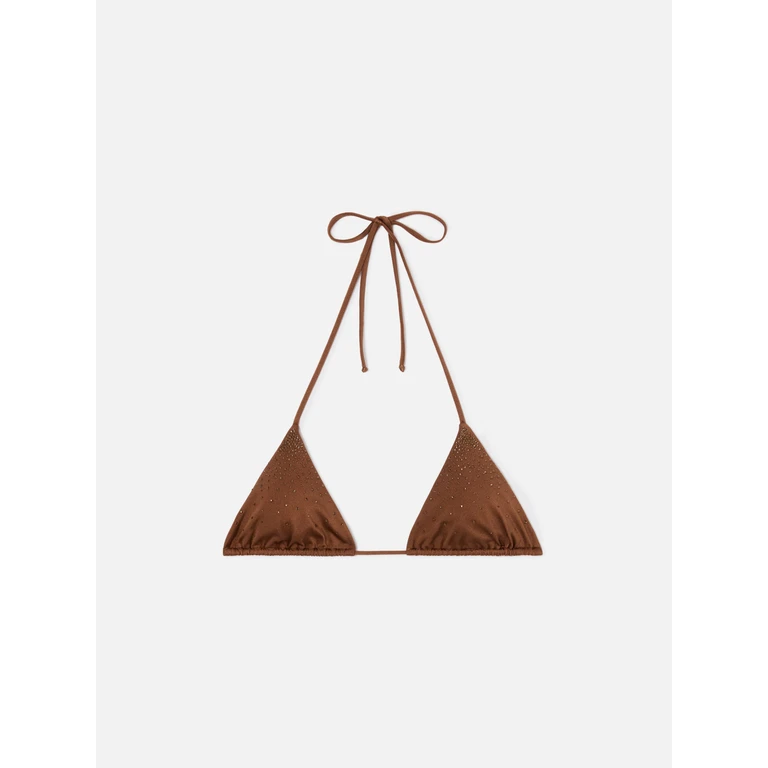 Mc2 Saint Barth Annabelle Triangle Bikini Top Brown With Applied Strass Details - Women