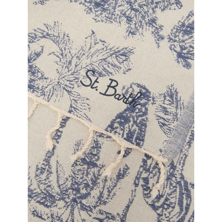 Mc2 Saint Barth Foutas Cotton Beach Towel With Toile De Jouy Jaquard White - Unisex