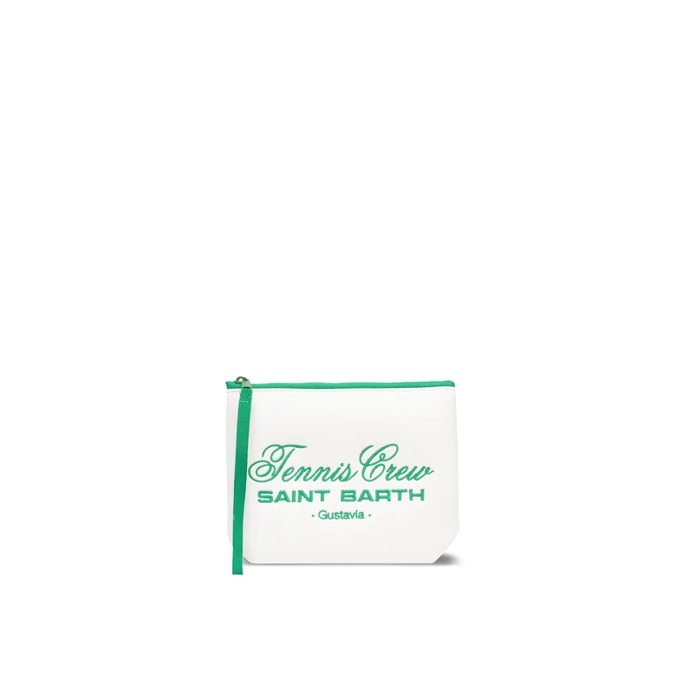 Mc2 Saint Barth Aline White Piquet Pochette With Tennis Crew Saint Barth Gustavia Embroidery - Unisex