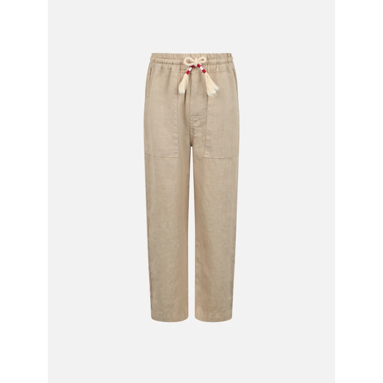 Mc2 Saint Barth Boy Beige Linen Calais Jr Pants With Drawstring