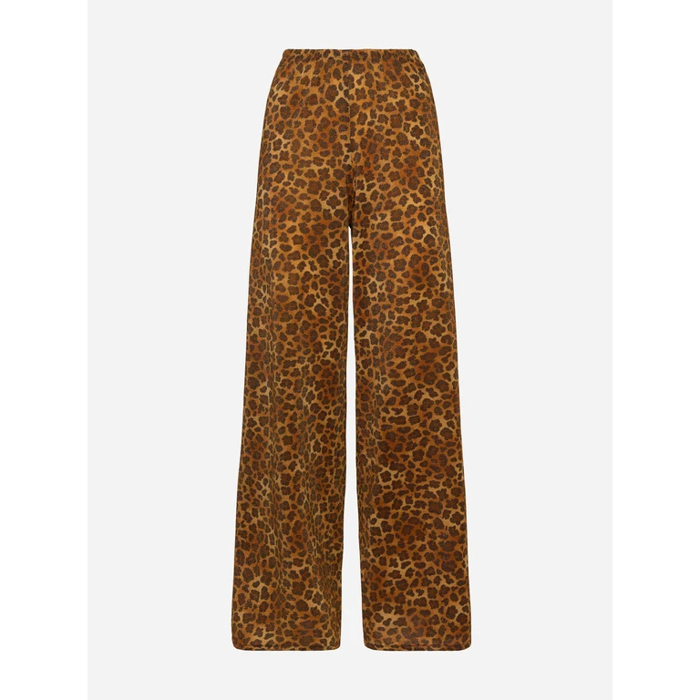 Mc2 Saint Barth Amalia Leopard Lurex Wide-Leg Trousers Brown Pant - Women