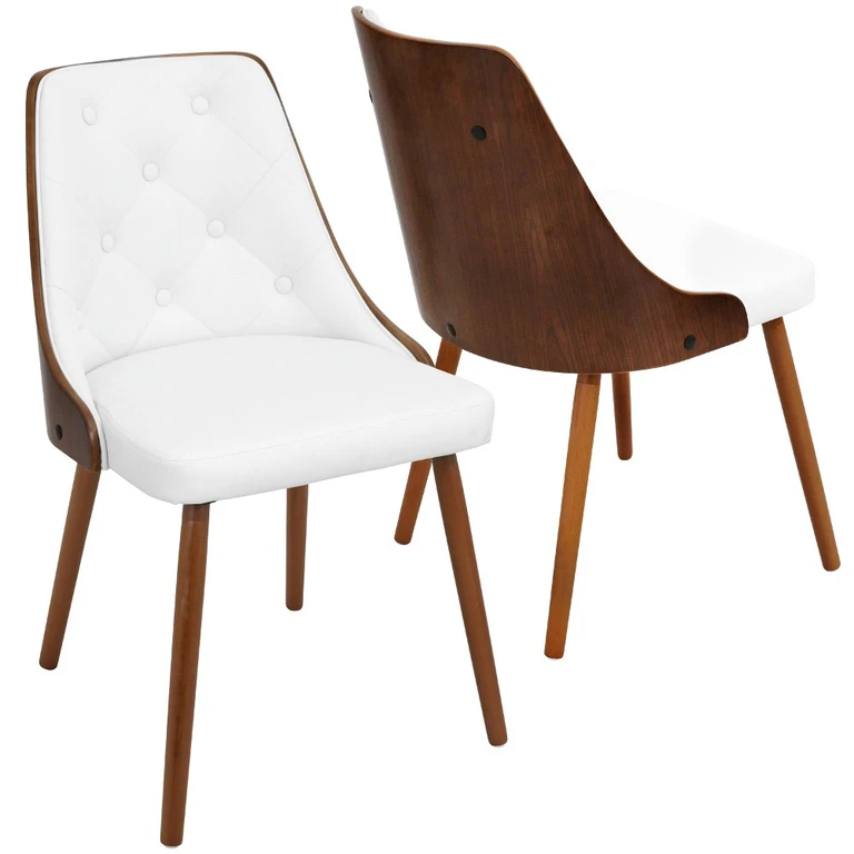 Mid Century White and Brown Faux Leather Dining Room Chair - Gianna