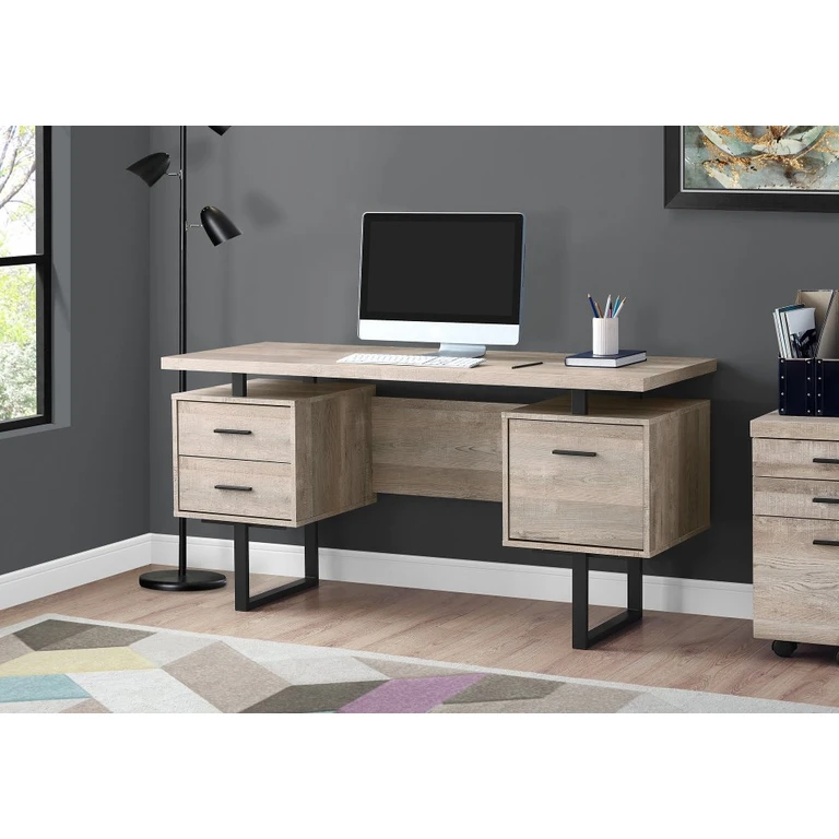 Taupe Wood Grain Look and Metal Computer Desk