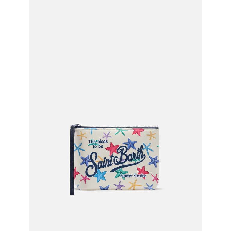 Mc2 Saint Barth Aline Scuba Beige Pouch With Starfish Print White Pochette - Unisex