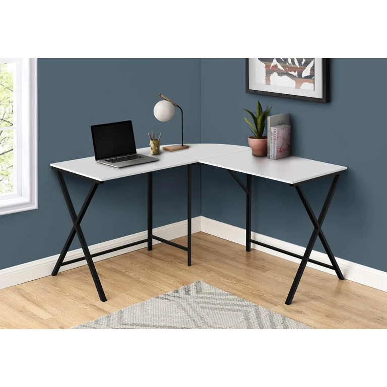 Contemporary White and Black L-Shaped Computer Desk