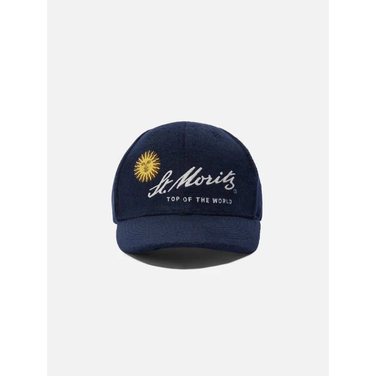 Mc2 Saint Barth Baseball Cap Wool Blend With St. Moritz Embroidery Top Of The World Special Edition Blue Hat - Unisex