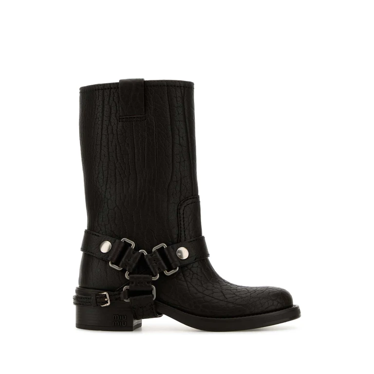 Miu Miu Dark Brown Leather Ankle Boots Palissandro Vitello Stivali - Women
