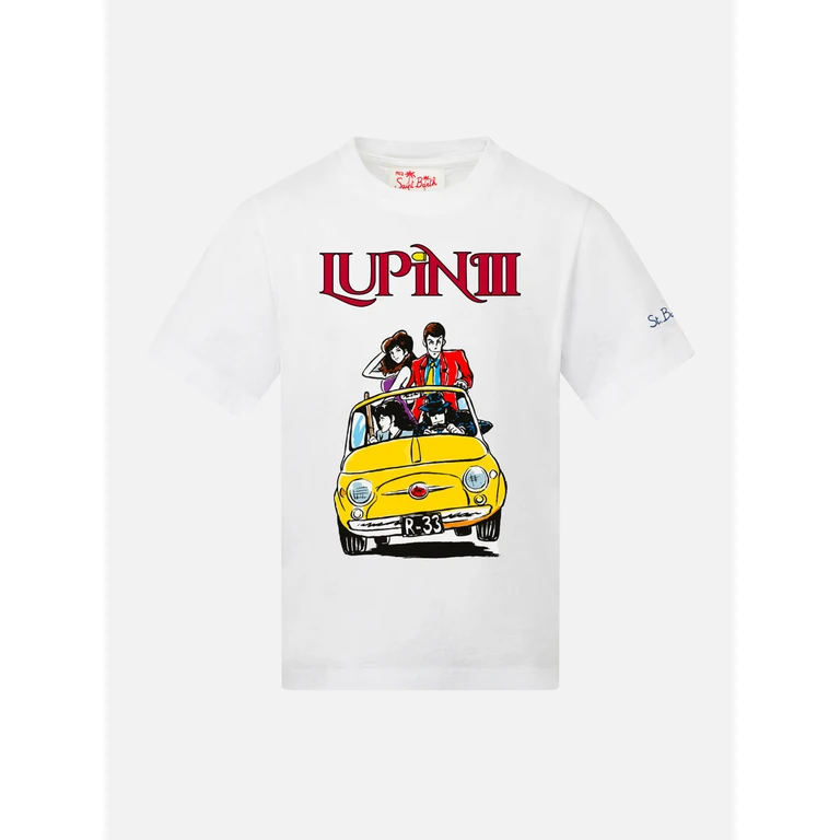 Mc2 Saint Barth Boy Cotton T-Shirt With Lupin Print Iii Special Edition White