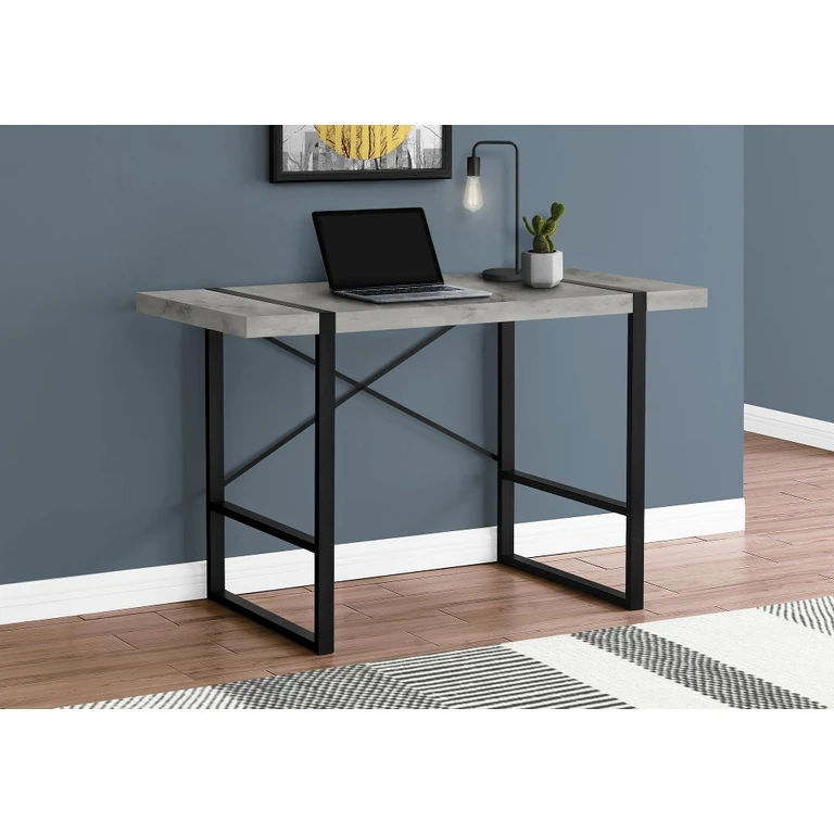 Concrete and Black Thick Panel Computer Desk