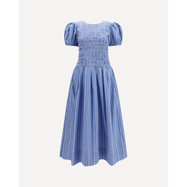 GANNI Striped cotton Dress with puff sleeves Female 36