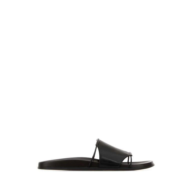 The Row Black Leather Vivienne Slippers - Women