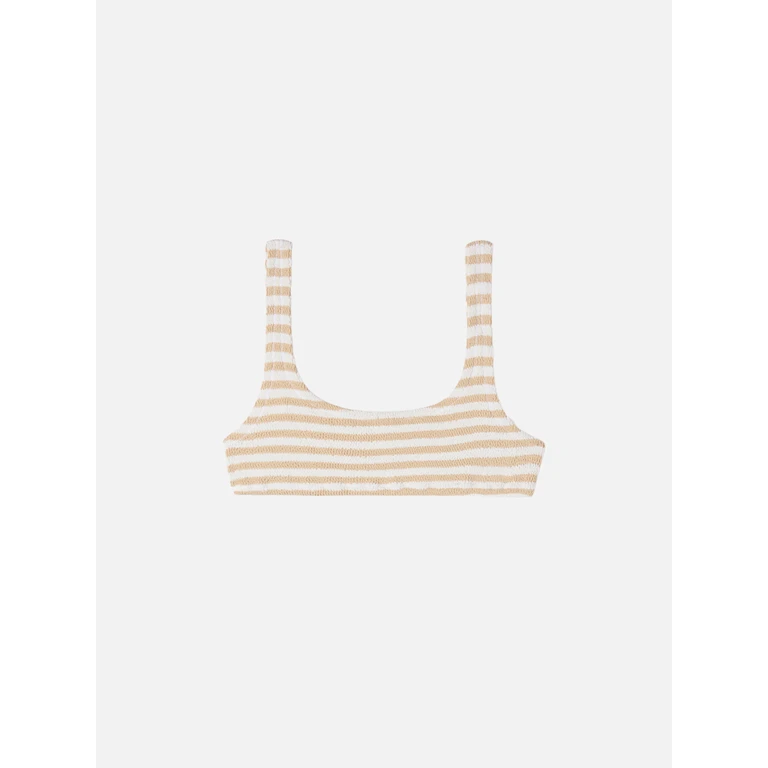 Mc2 Saint Barth Naima Crinkle Bralette Top With Beige Striped Print White - Women