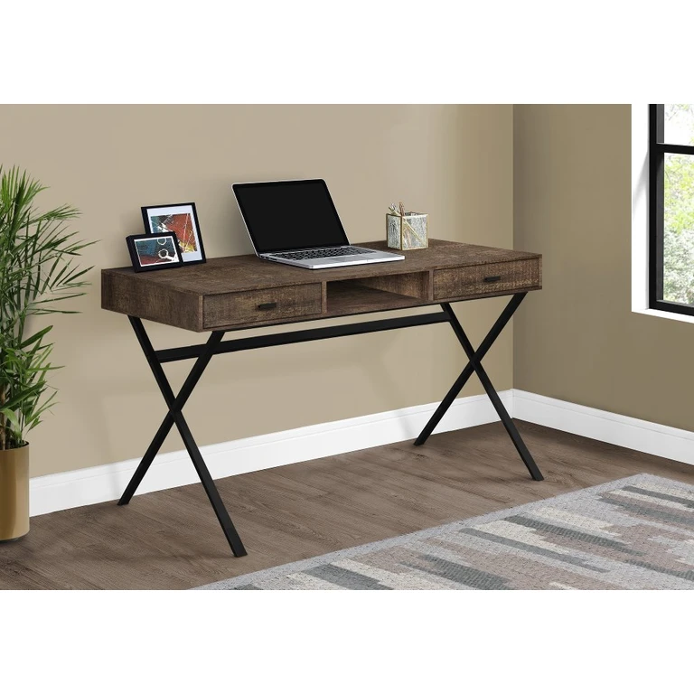 Brown Wood Grain Look and Metal Computer Desk