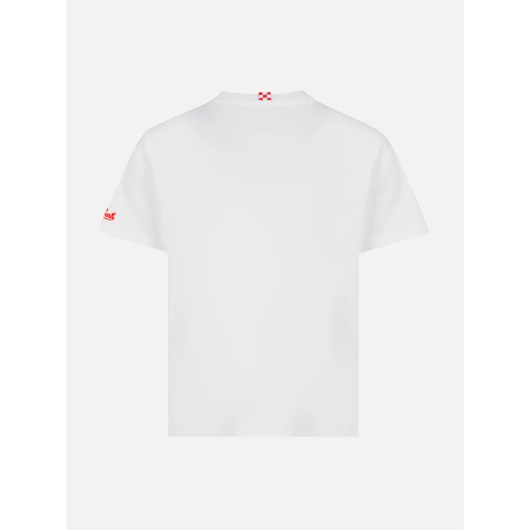 Mc2 Saint Barth Portofino Jr Cotton Jersey T-Shirt With Coi Miei Ci Vuole Pazienza Embroidery White