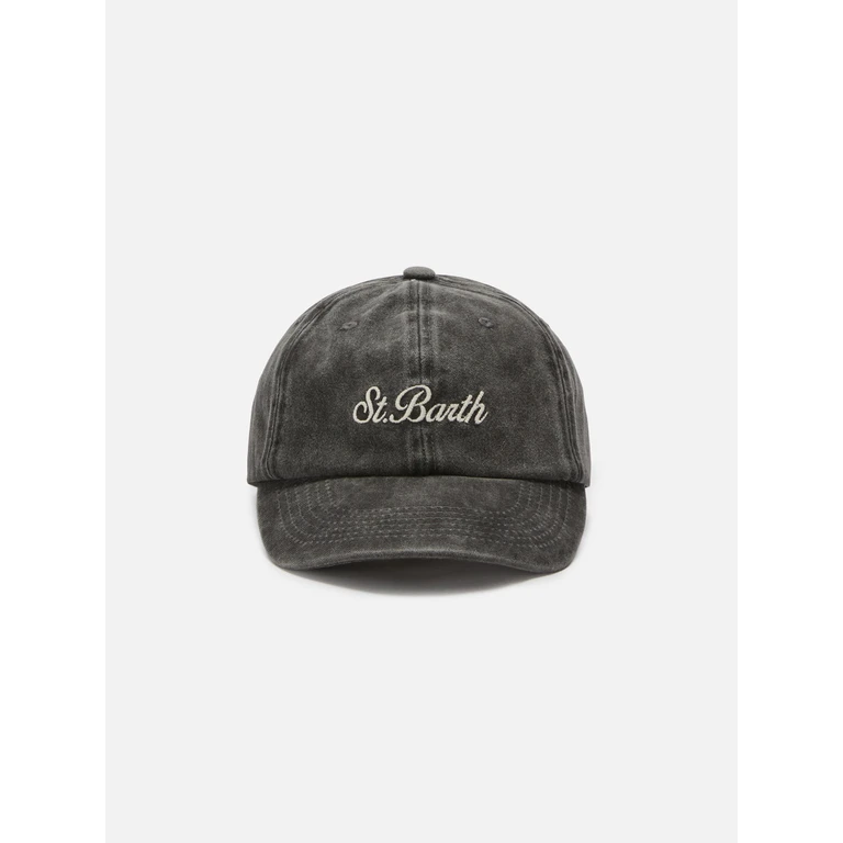 Mc2 Saint Barth Davis Dark Grey Cotton Baseball Cap With Embroidered Logo Black Hat - Unisex