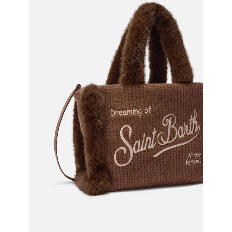 Mc2 Saint Barth Colette Shearling Rib Handbag Ribbed Brown Wool Blend And Bag - Unisex