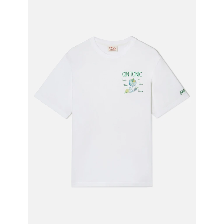 Mc2 Saint Barth White Portofino T-Shirt With Gin Tonic Embroidery - Men