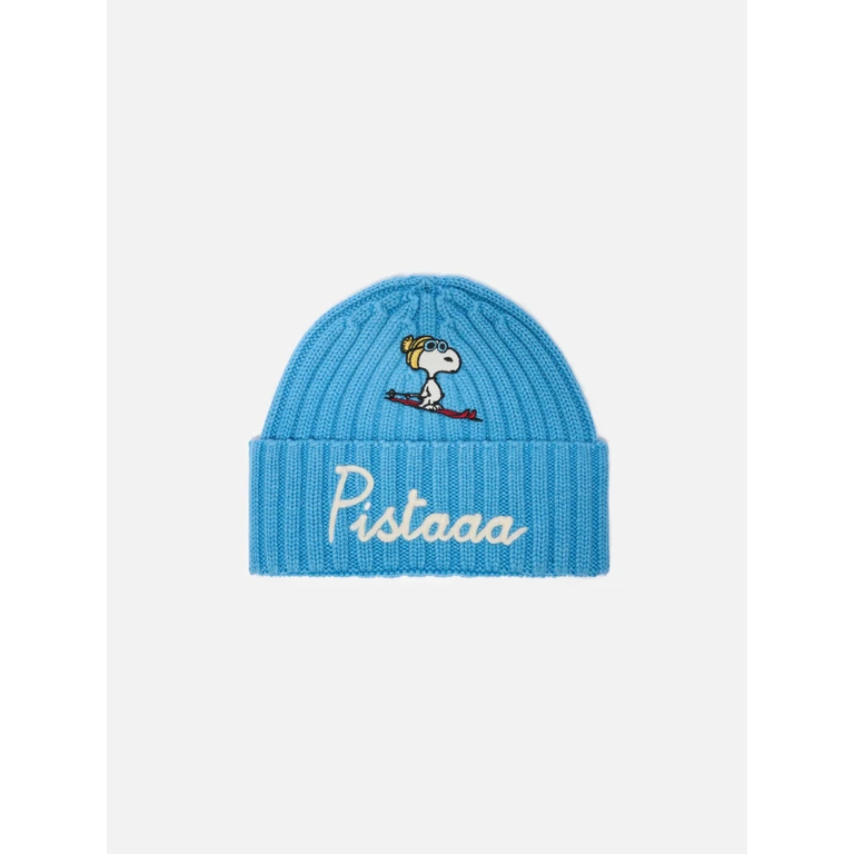 Mc2 Saint Barth Wengen Jr Beanie Cashmere Blend Light Blue With Snoopy Patch And Embroidery Hat - Unisex