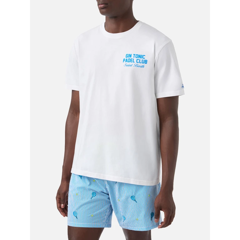 Mc2 Saint Barth White Portland T-Shirt With Gin Tonic Padel Club Iprint - Men