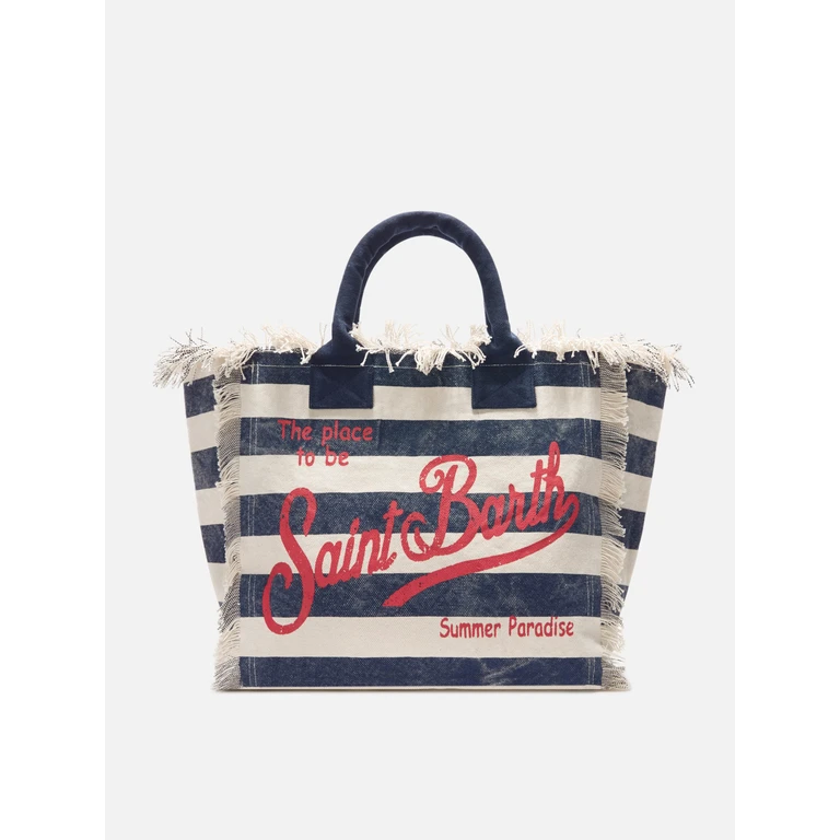 Mc2 Saint Barth Blue Canvas Vanity Regular Bag With Horizontal Stripes __single__ - Unisex