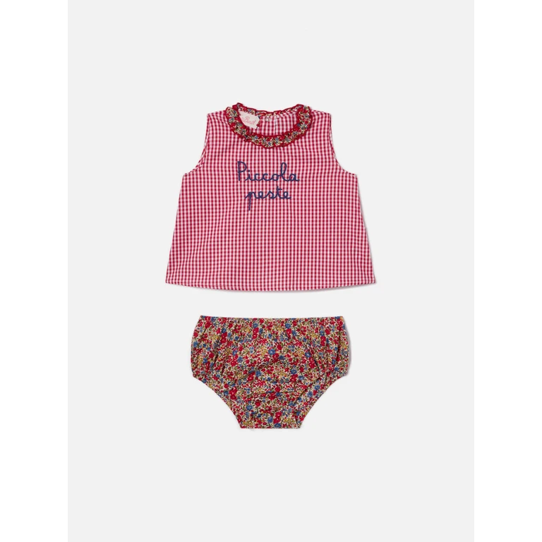 Mc2 Saint Barth Abbie Top And Bloomer Set With Piccola Peste Embroidery Made Liberty Fabric Red