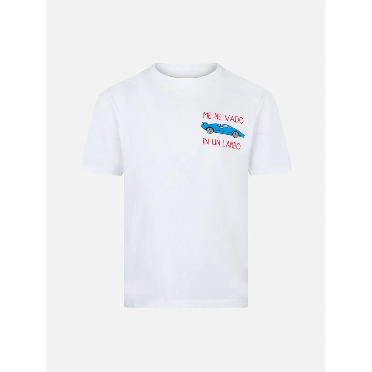 Mc2 Saint Barth Cotton T-Shirt With Me Ne Vado Un Lambo Embroidery White