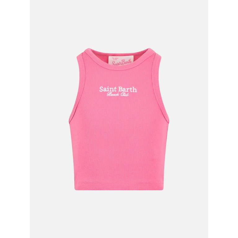 Mc2 Saint Barth Girl Fuchsia Rib-Knit Cotton Crop Tank Pink Top_apparel