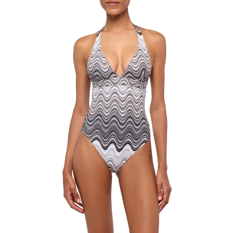 Mc2 Saint Barth Marylin Raschel Wavy One-Piece Swimsuit Black One Piece - Women