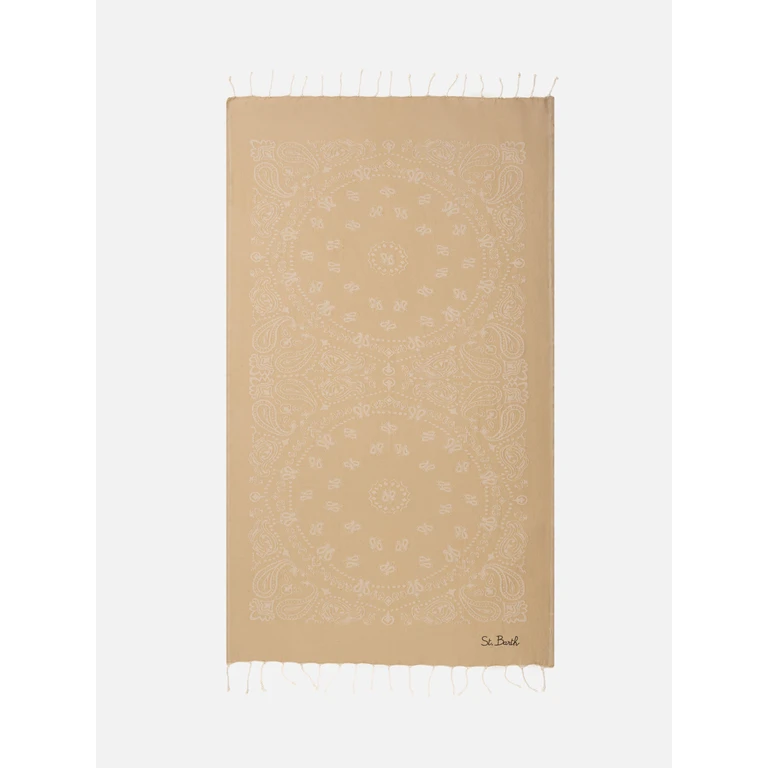 Mc2 Saint Barth Foutas Cotton Beach Towel With Bandana Jacquard White - Unisex