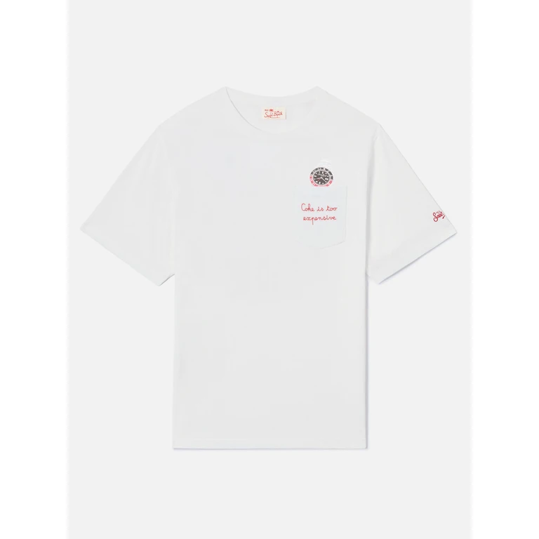 Mc2 Saint Barth White Austin T-Shirt With Watch And Coke Is Too Expensive Embroidery - Men