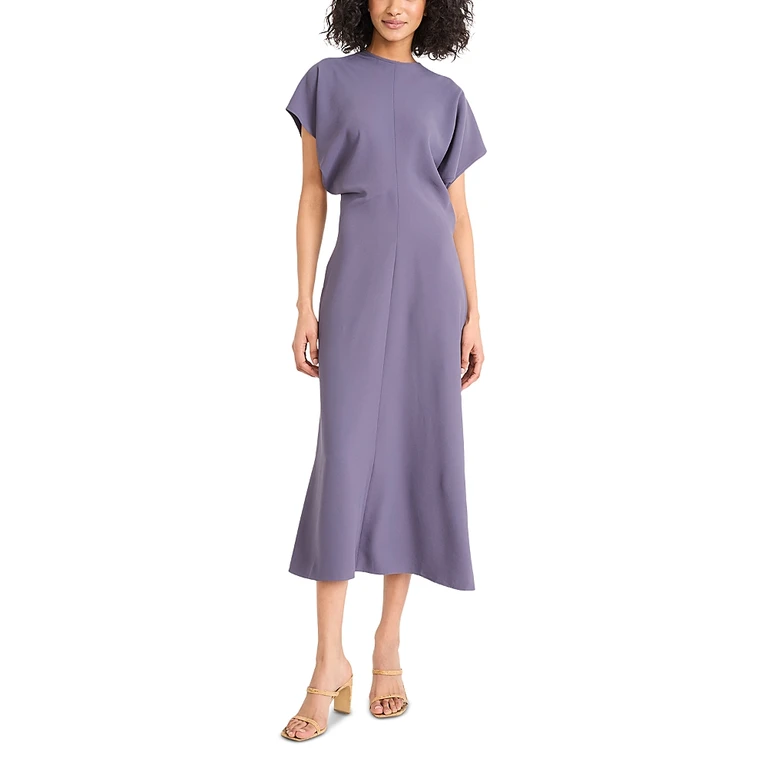Luxely Short Sleeve Gathered Midi Dress
