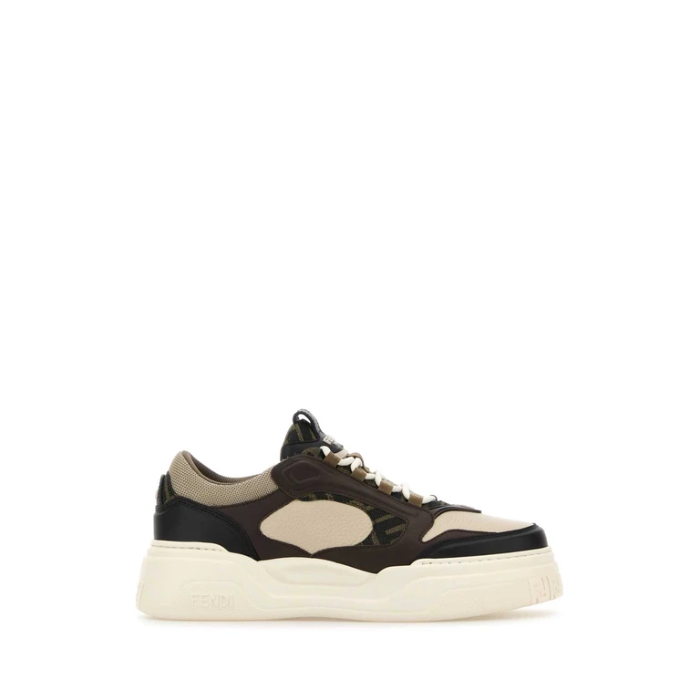 Multicolor Leather And Canvas Fendi Force Sneakers Black White - Men