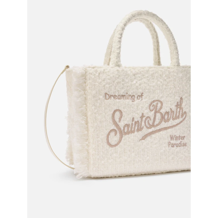 Mc2 Saint Barth Colette Tweed Handbag White Wool Blend Bag - Unisex