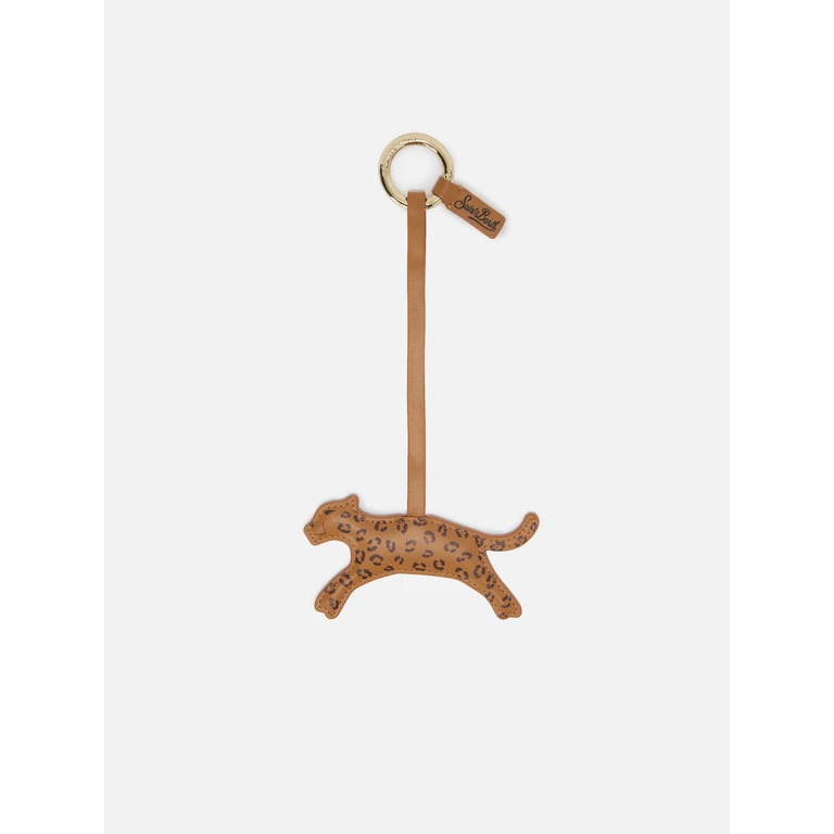Mc2 Saint Barth Leopard Bag Charm White Leather Brown Small Accessories - Unisex
