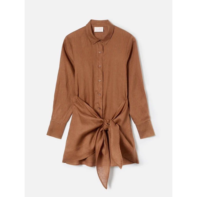 Mc2 Saint Barth Short Ravi Dress Brown Linen - Women