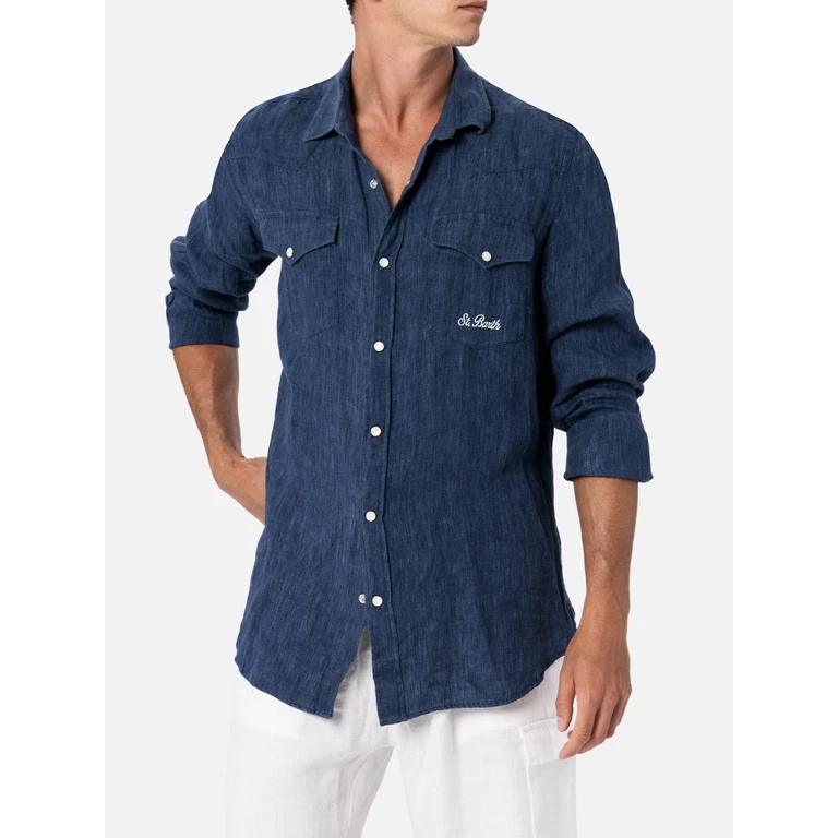 MC2 Saint Barth Man Linen Denim Delave Shirt Greg