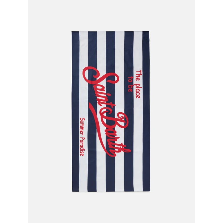 Mc2 Saint Barth Aidan Beach Towel With Blue And White Stripes Logo - Unisex